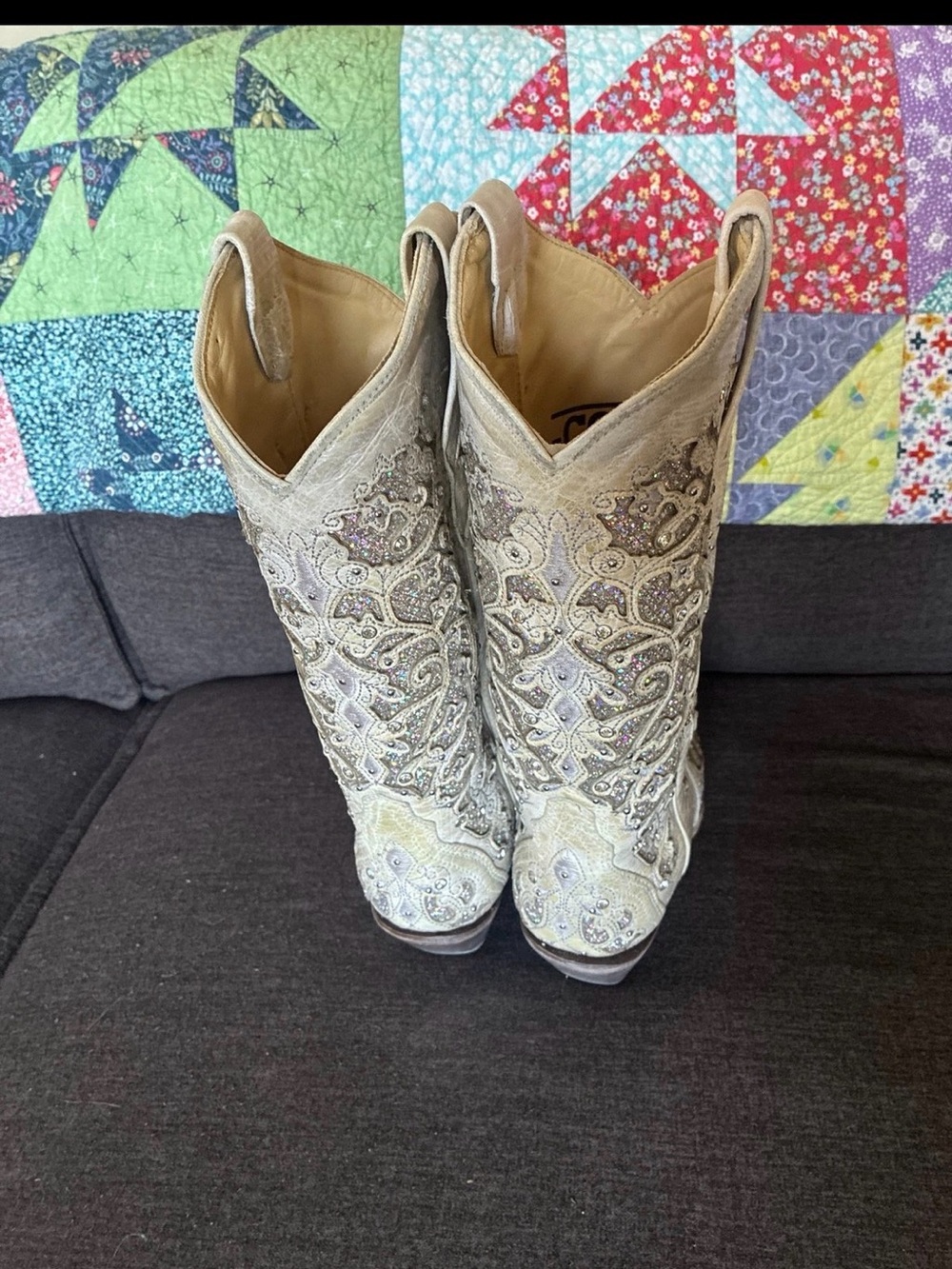 Embellished Cream Western Cowboy Boots - Women's Corral 7 - Picture 4 of 10